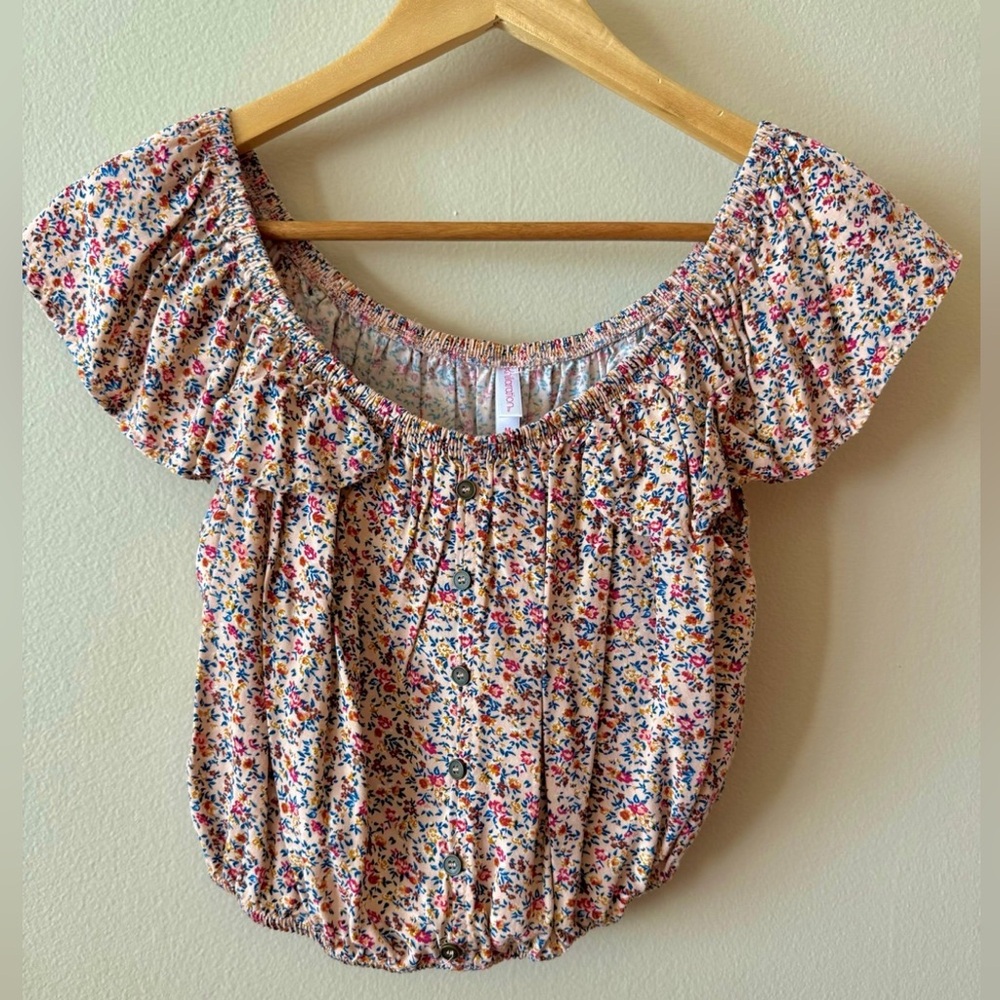 Pink Floral Off Shoulder Crop Top (Size M)